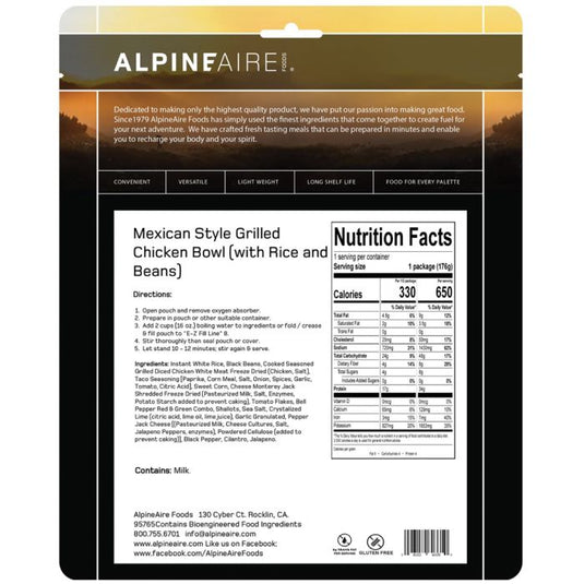 ALPINE AIRE MEX STYLE GRILLED CHICKEN BOWL