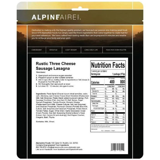 ALPINE AIRE THREE CHEESE SAUSAGE LASAGNA