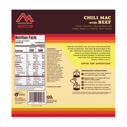 MOUNTAIN HOUSE CLASSIC CHILI MAC WITH BEEF