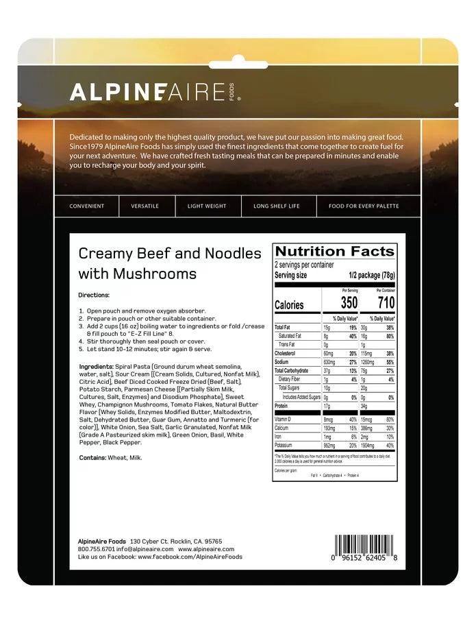 Load image into Gallery viewer, ALPINE AIRE CREAMY BEEF AND NOODLES W/MUSHROOMS
