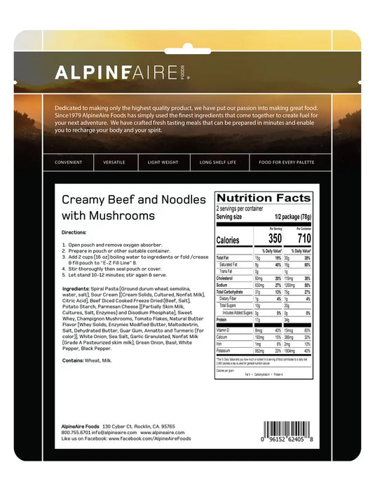 ALPINE AIRE CREAMY BEEF AND NOODLES W/MUSHROOMS